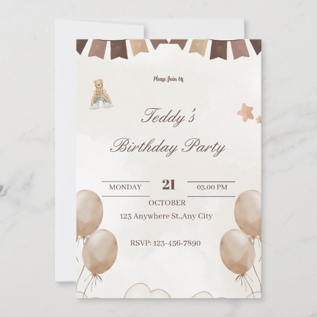 Teddy Bear Birthday Welcome Card (Front)