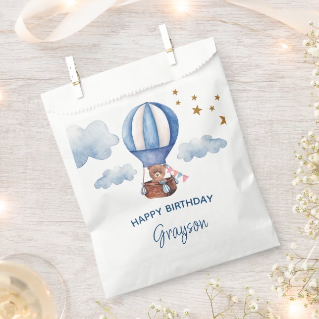 Teddy Bear Blue 1st Birthday Favour Bags (Clipped)