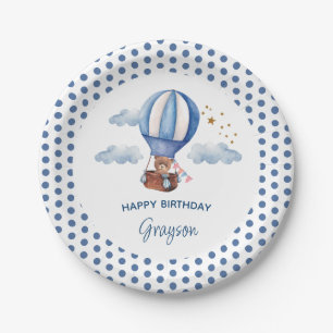 Teddy Bear Blue 1st Birthday Paper Plate
