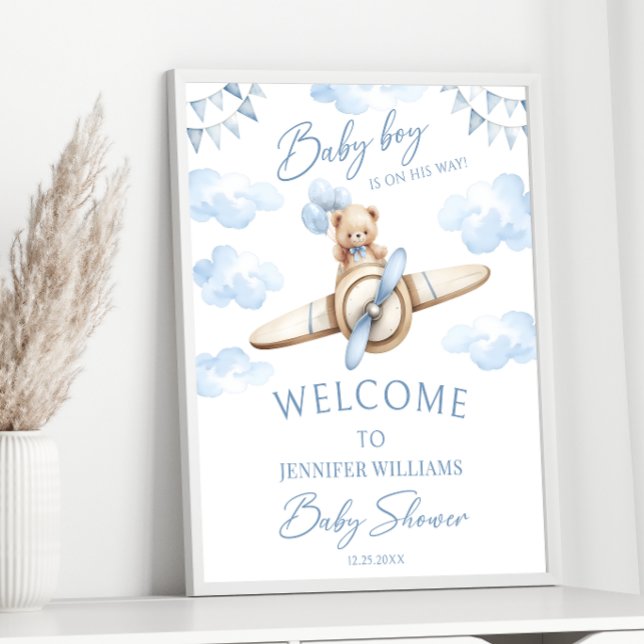 Teddy Bear Blue Aeroplane Adventure Baby Boy Showe Poster (Creator Uploaded)