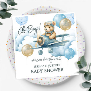 Teddy Bear blue Air Plane Baby Shower Napkin