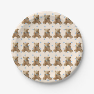 Teddy Bear Blue and Tan Polka Dotted cake Plate