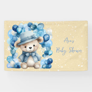 Teddy Bear Blue Arch Balloons Boy Baby Shower Banner