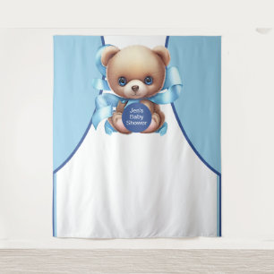 Teddy Bear Blue Baby Shower Backdrop Tapestry