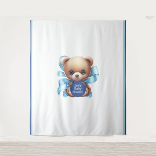 Teddy Bear Blue Baby Shower Backdrop Tapestry
