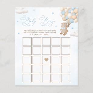 Teddy Bear Blue Baby Shower Bingo Game