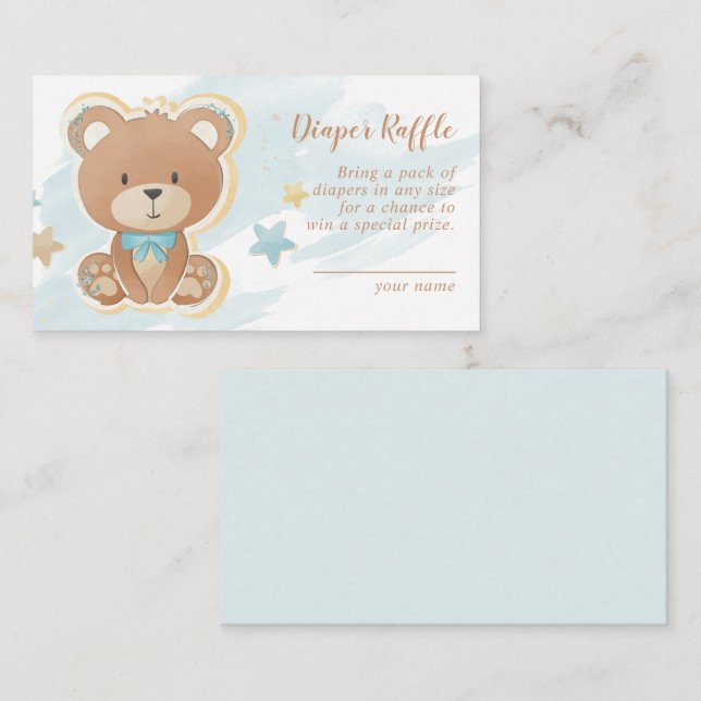 Teddy Bear Blue Baby Shower Diaper Raffle Enclosure Card (Front/Back)
