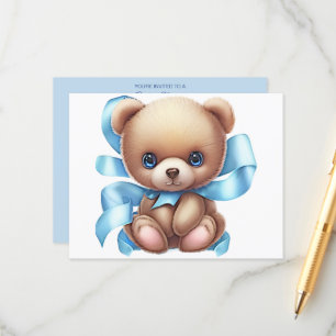 Teddy Bear Blue Baby Shower Enclosure Card QR Code