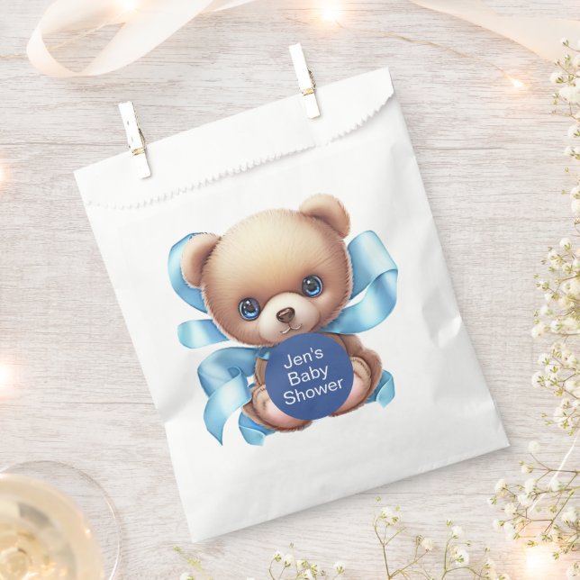 Teddy Bear Blue Baby Shower Favour Bags (Clipped)