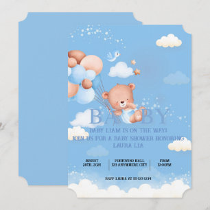TEDDY BEAR BLUE BABY SHOWER INVITATION