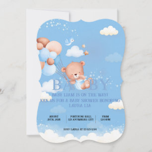 TEDDY BEAR BLUE Baby Shower Invitation