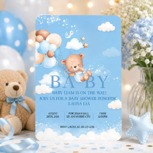 TEDDY BEAR BLUE BABY SHOWER INVITATION
