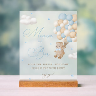 Teddy Bear Blue Baby Shower Mimosa Bar Acrylic Sign