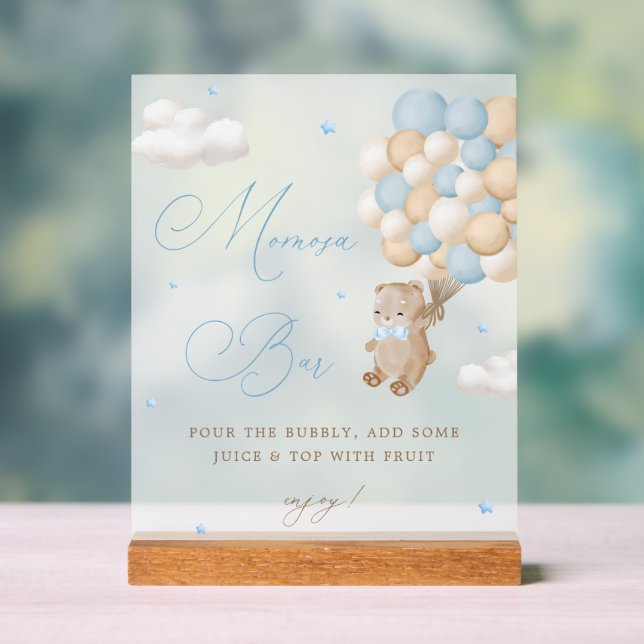 Teddy Bear Blue Baby Shower Mimosa Bar Acrylic Sign (Neutral)
