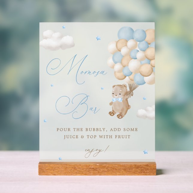 Teddy Bear Blue Baby Shower Mimosa Bar Acrylic Sign (Neutral)