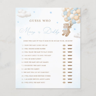 Teddy Bear Blue Baby Shower Mummy or Daddy Game