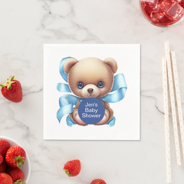 Teddy Bear Blue Baby Shower Napkin (Insitu)