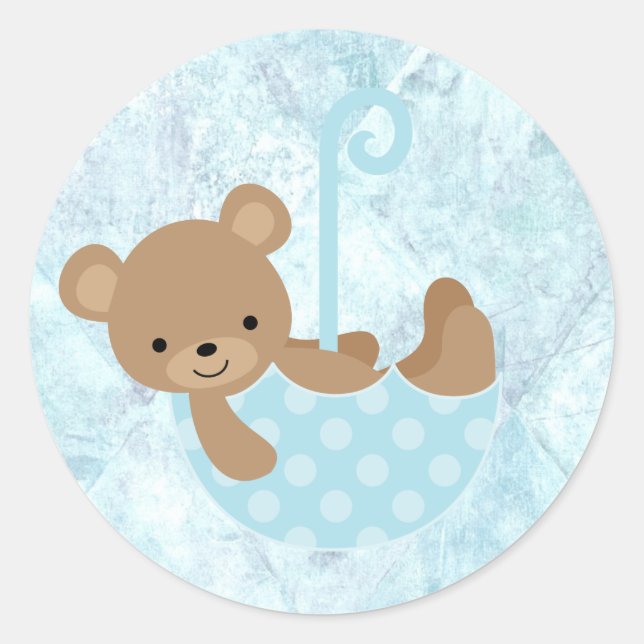 Teddy Bear Blue Baby Shower Stickers (Front)