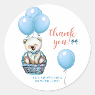 Teddy Bear Blue Baby Shower Thank You Classic Round Sticker