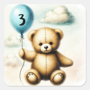 Teddy Bear Blue Balloon 1st Birthday Party Square Sticker
