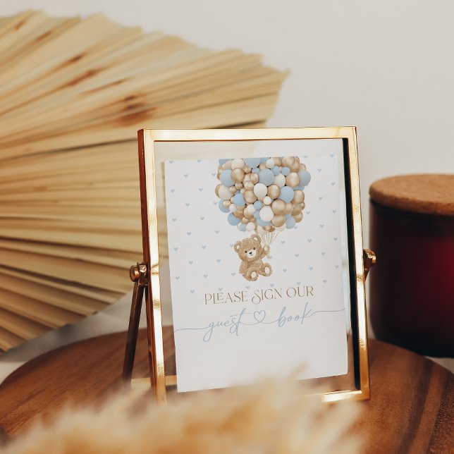 Teddy Bear Blue Balloon Baby Boy Shower Poster (Creator Uploaded)