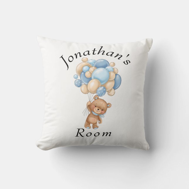 Teddy Bear Blue  Balloon Baby Shower  Cushion (Front)