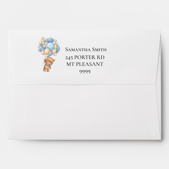 Teddy Bear Blue Balloon Baby Shower  Envelope (Back (Top Flap))