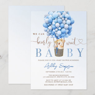 Teddy Bear Blue Balloon Baby Shower Invitation