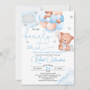 Teddy Bear Blue Balloon Baby Shower Invitation