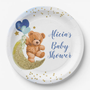 Teddy Bear Blue Balloon Baby Shower Paper Plate