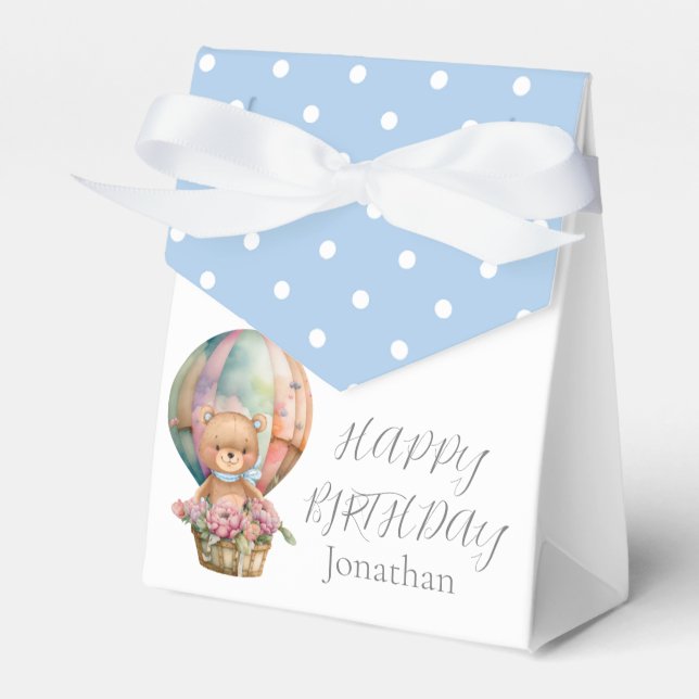 Teddy Bear Blue Balloon Bearly Wait Baby  Favour Box (Front Side)