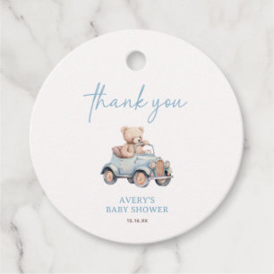 Teddy Bear Blue Balloon Bearly Wait Baby Shower Favour Tags