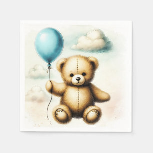 Teddy Bear Blue Balloon Bearly Wait Baby Shower  Napkin