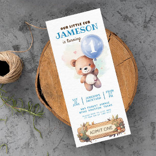 Teddy bear blue balloon Beary first birthday Invitation
