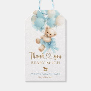 Teddy Bear Blue Balloon Bow Baby Boy Shower Gift Tags
