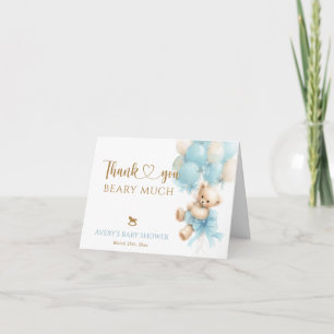 Teddy Bear Blue Balloon Bow Baby Boy Shower Thank You Card