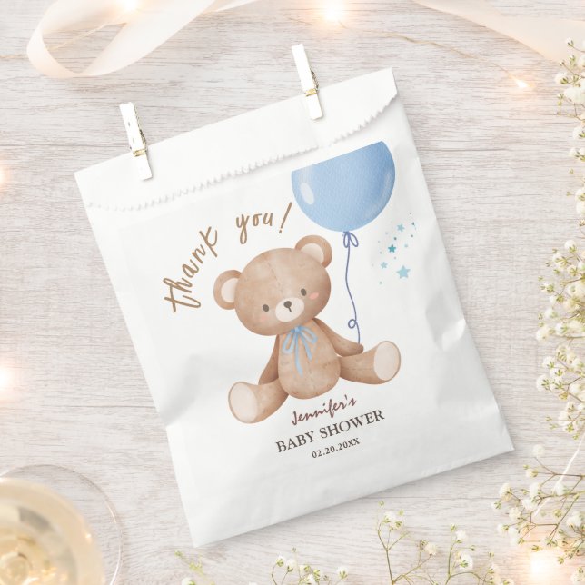 Teddy Bear Blue Balloon Boy Baby Shower  Favour Bags (Clipped)