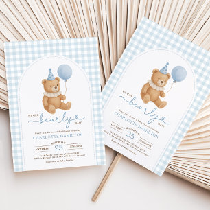 Teddy Bear Blue Balloon Boy Baby Shower Invitation