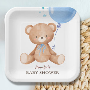 Teddy Bear Blue Balloon Boy Baby Shower  Paper Plate