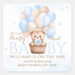 Teddy Bear Blue Balloon Boy Baby Shower  Square Sticker