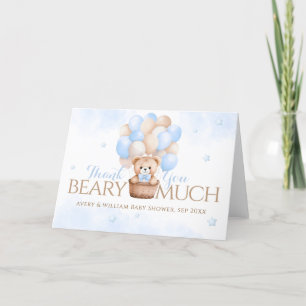 Teddy Bear Blue Balloon Boy Baby Shower  Thank You Card