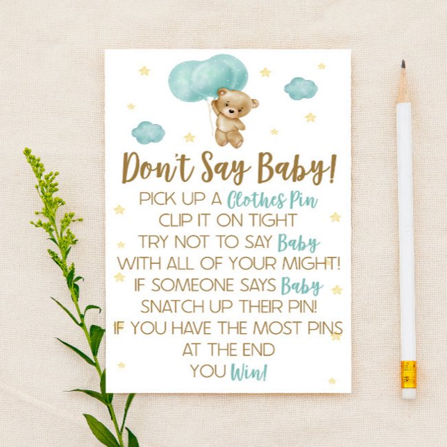Teddy Bear Blue Balloon Don't Say Baby Shower Game (Creator Uploaded)