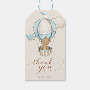 Teddy Bear Blue Balloon Thank you Baby Shower Gift Tags