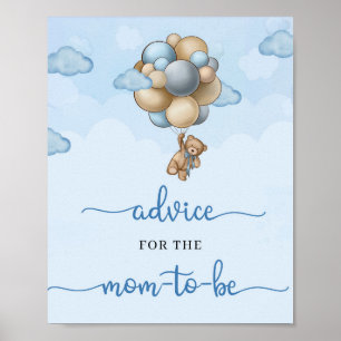 Teddy bear blue balloons Advice for the mum-to-be Poster