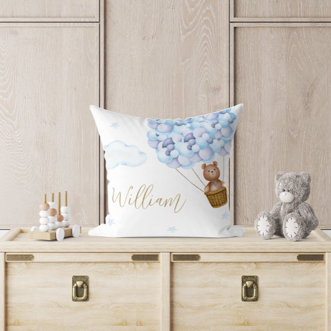 Teddy Bear Blue Balloons Baby Nursery Cushion (Teddy Bear Blue Balloons Baby Nursery Throw Pillow)