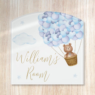 Teddy Bear Blue Balloons Baby Nursery Door Sign