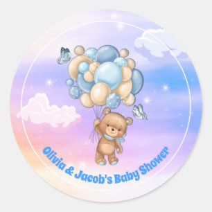 Teddy Bear Blue Balloons Baby Shower Classic Round Sticker