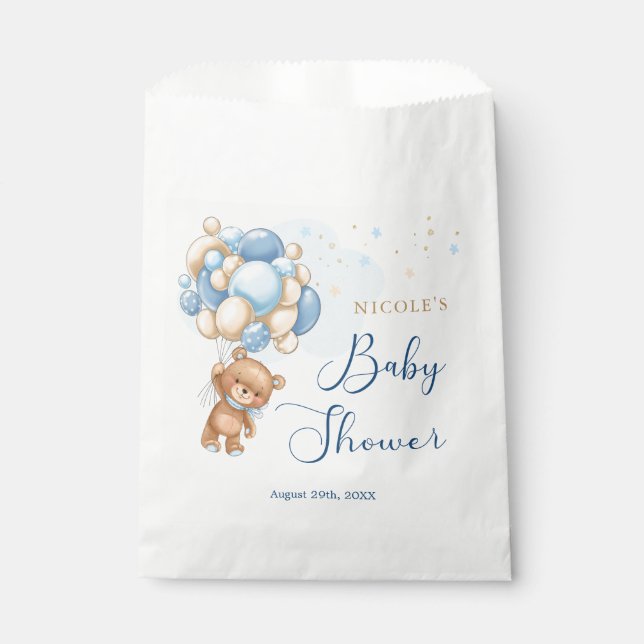 Teddy Bear Blue Balloons Baby Shower  Favour Bag (Front)