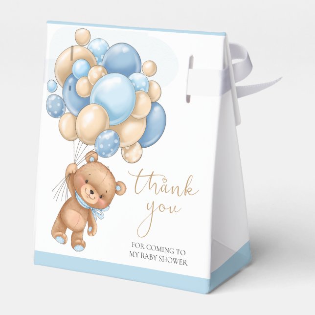 Teddy Bear Blue Balloons Baby Shower Favour Box (Back Side)