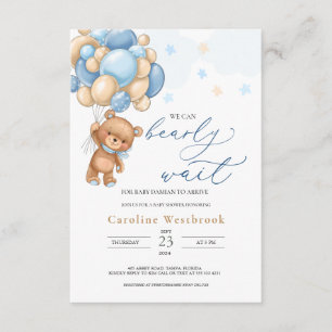 Teddy Bear Blue Balloons Baby Shower Invitation